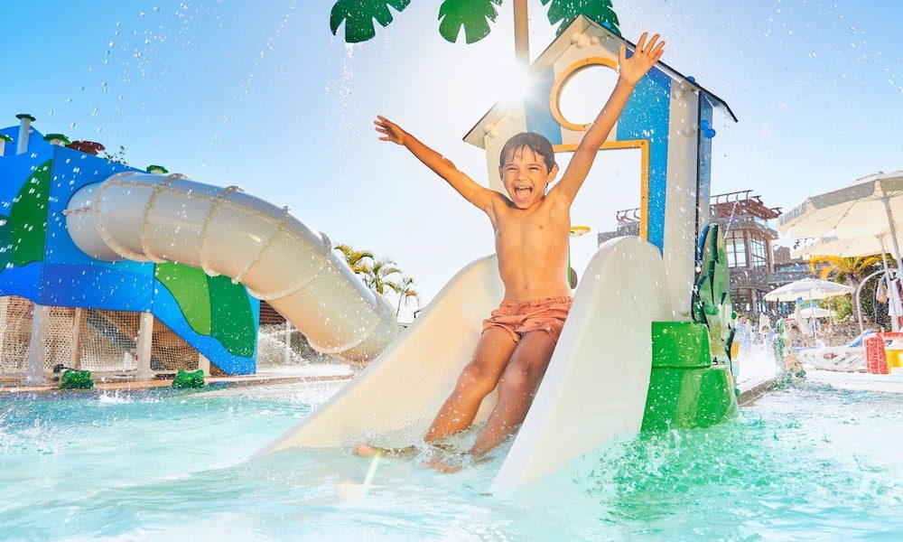 Its Splash Park — kids' slides in a dedicated water-play area