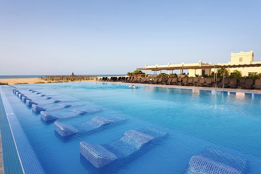 Its pool complex — two heated children's pools with slides