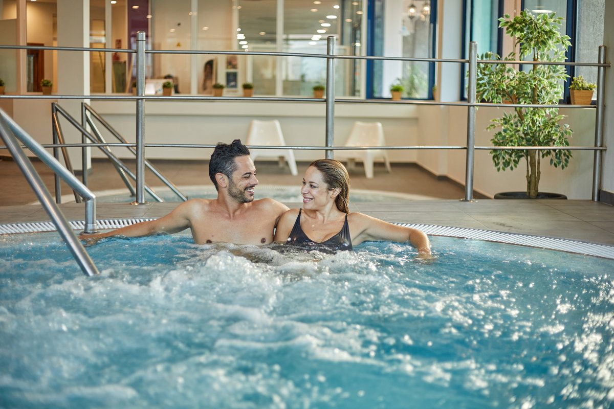 Its pool terraces — no water park at this hotel